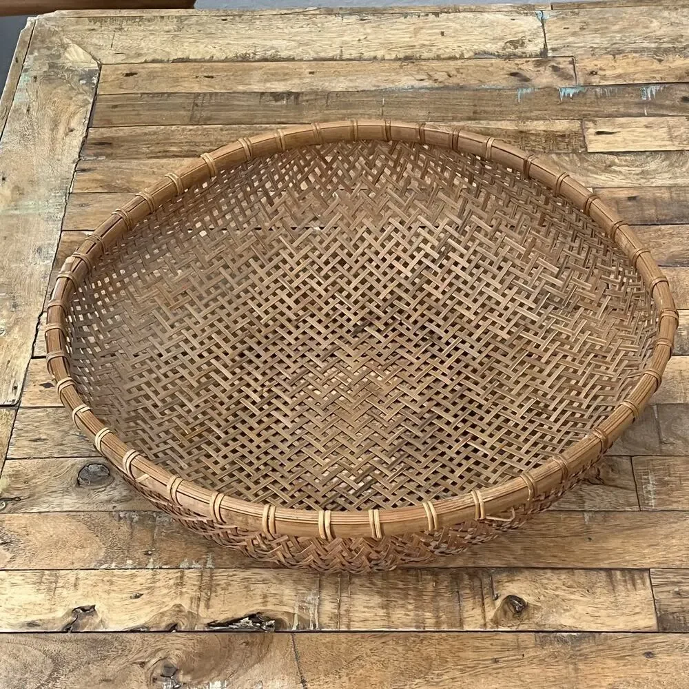 Vintage Hand Woven Delicate Woven Bottom Wicker Winnowing Basket 17